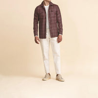 Sport Coat - Aubergine Wool-Silk Linen with Subtle Check OMJ Clothing