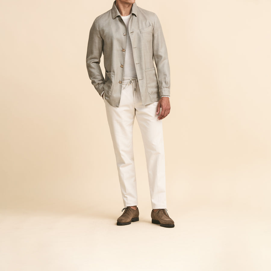 Sport Coat - Light Beige Wool-Silk-Linen Herringbone 9102
