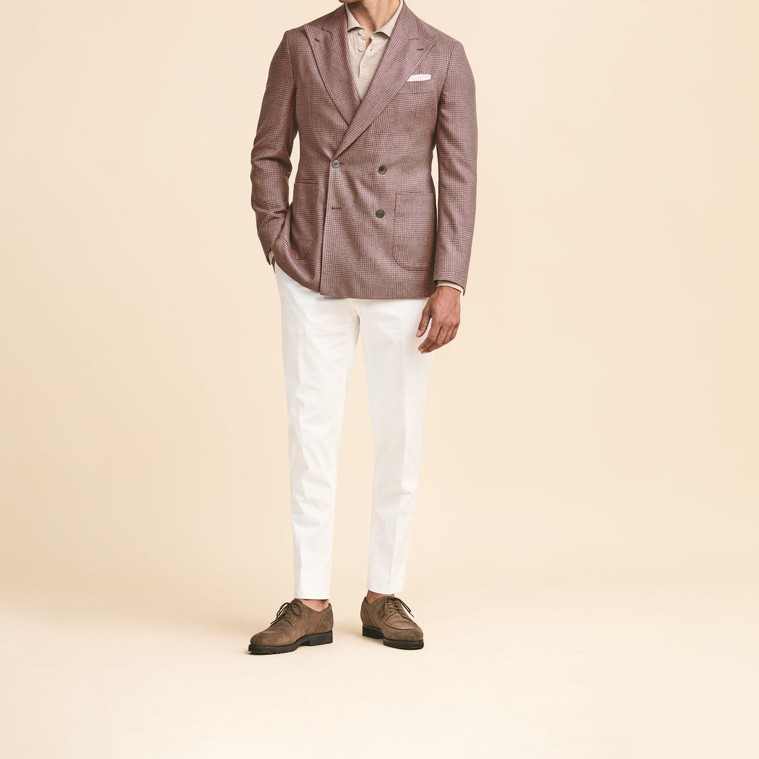Sport Coat - Mauve Light Pink Silk Glencheck 9112
