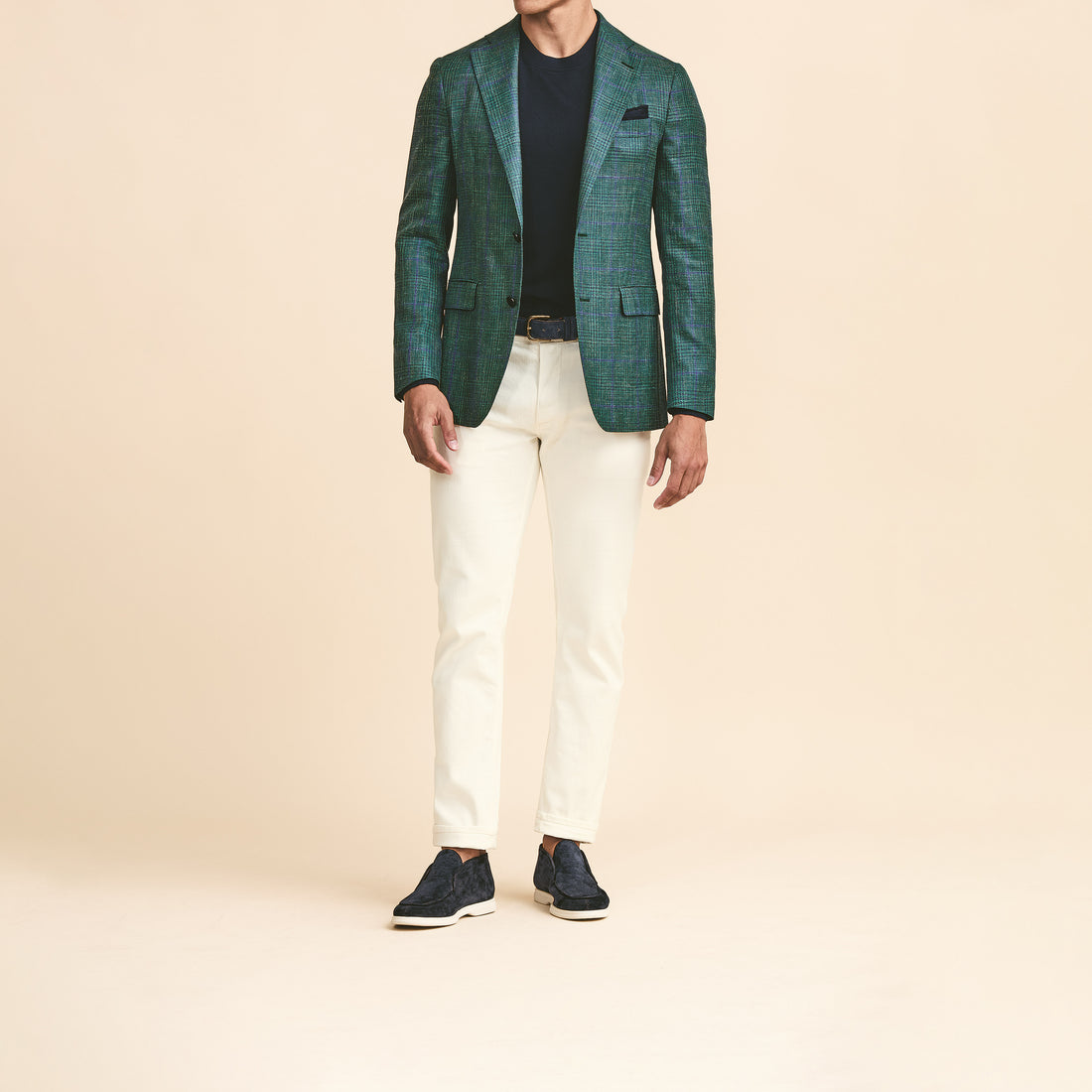 Sport Coat - Green Wool-Silk-Linen Check with Blue Overcheck by Loro Piana 9122