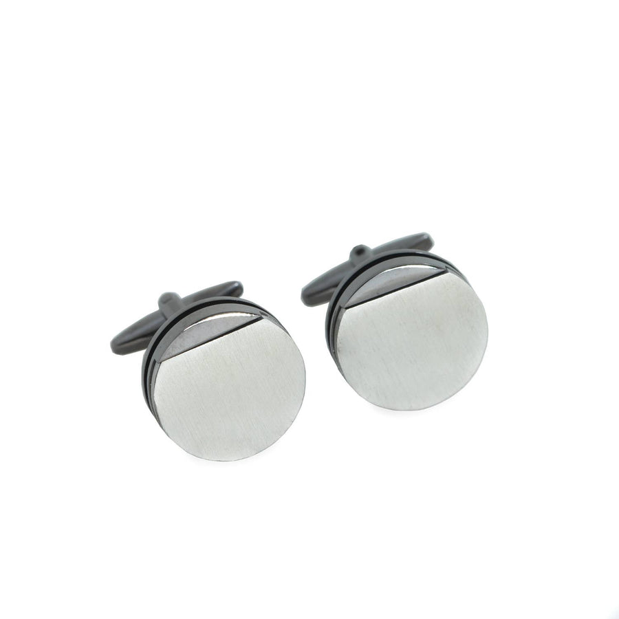 Rhodium Plated Gunmetal Round Cufflinks