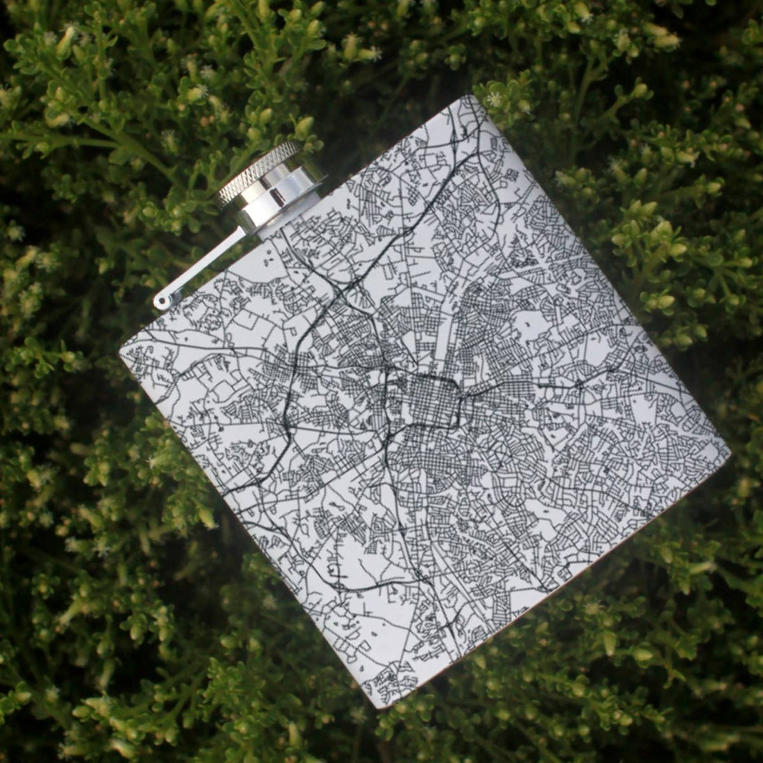 Charlotte NC Map Hip Flask in Matte White